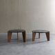 2 tables d'appoint en ardoise et bois de pin de style brutaliste