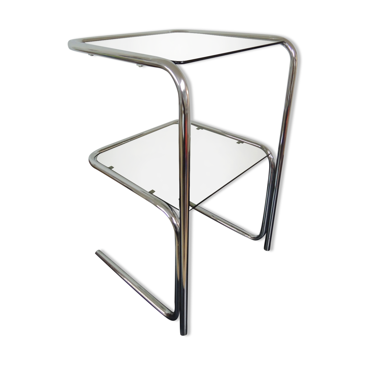 Side table in chrome and glass
