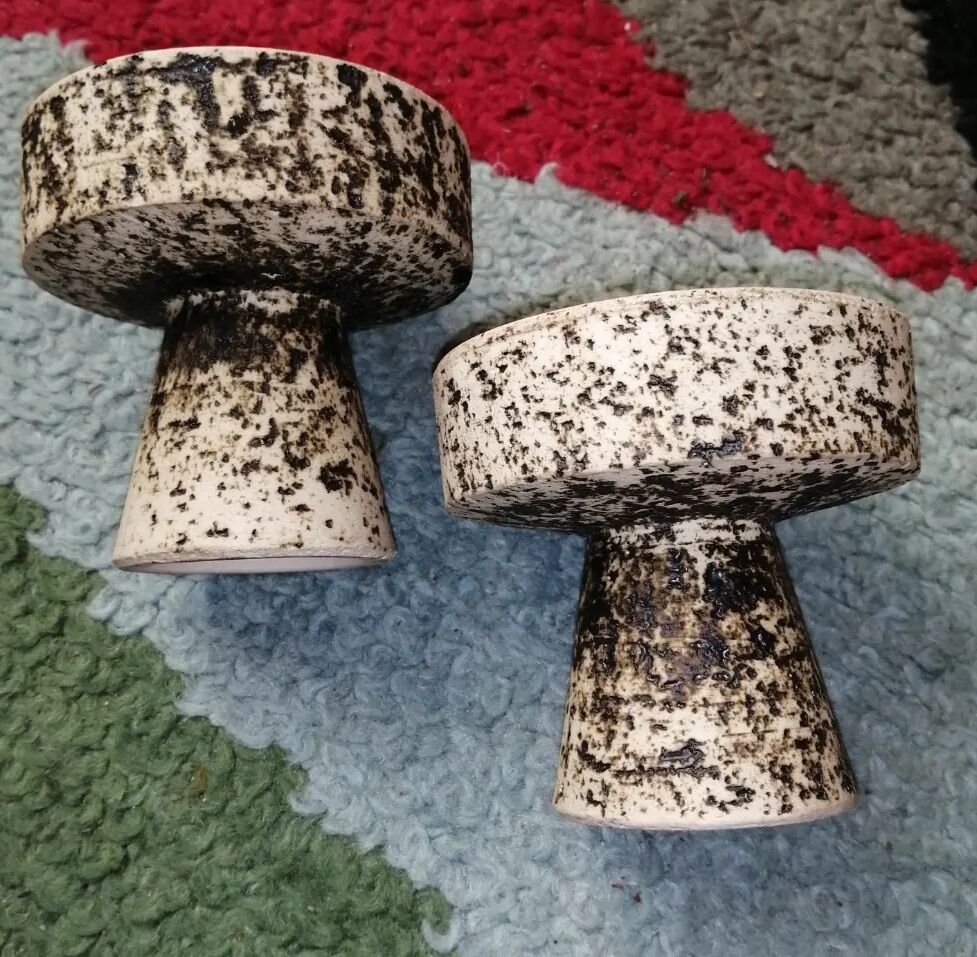 Pair of small ceramic candle holders Structured by Pieter Groeneveldt 1960's