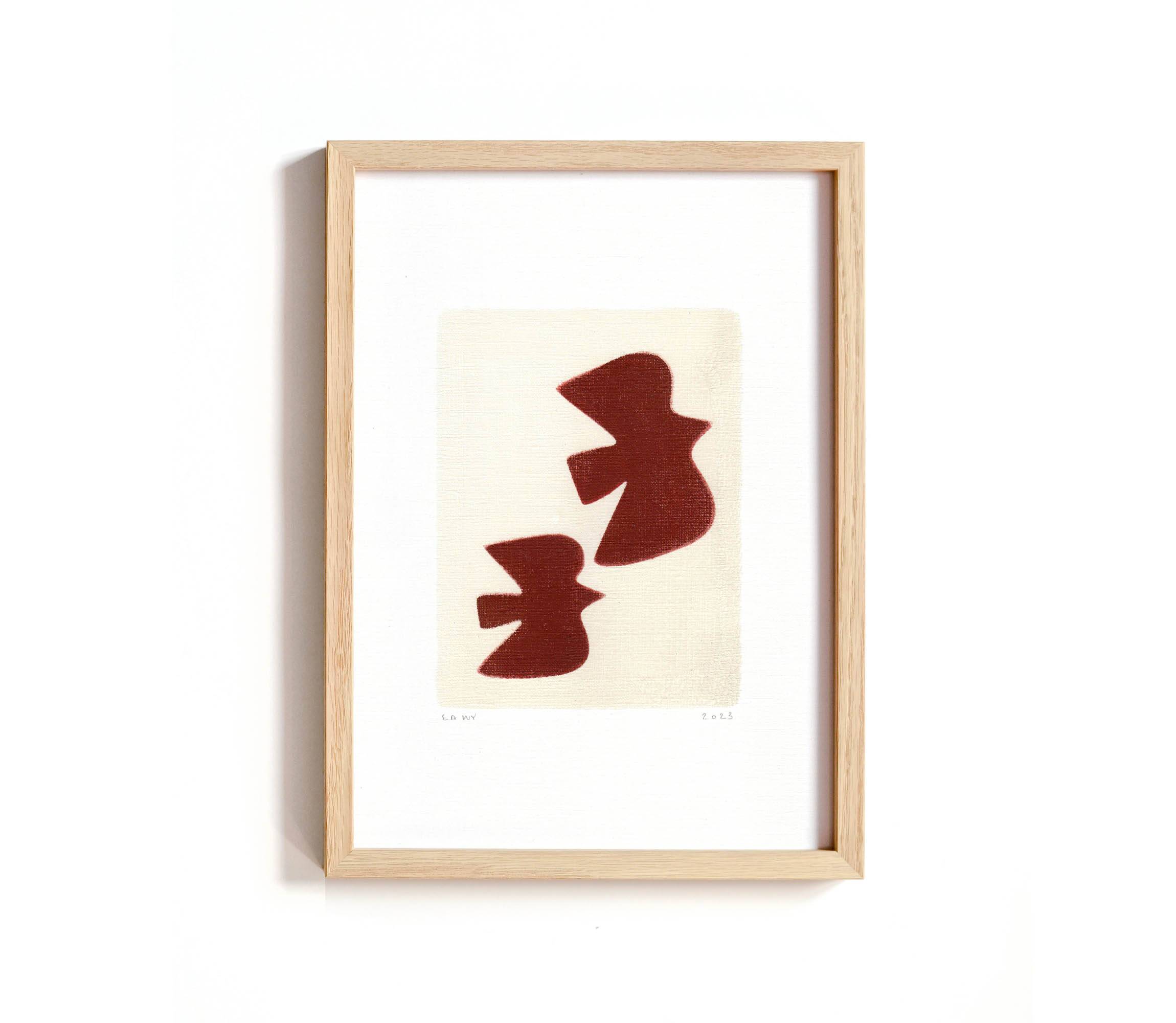 Birds illustration - dark terracotta - signed eawy