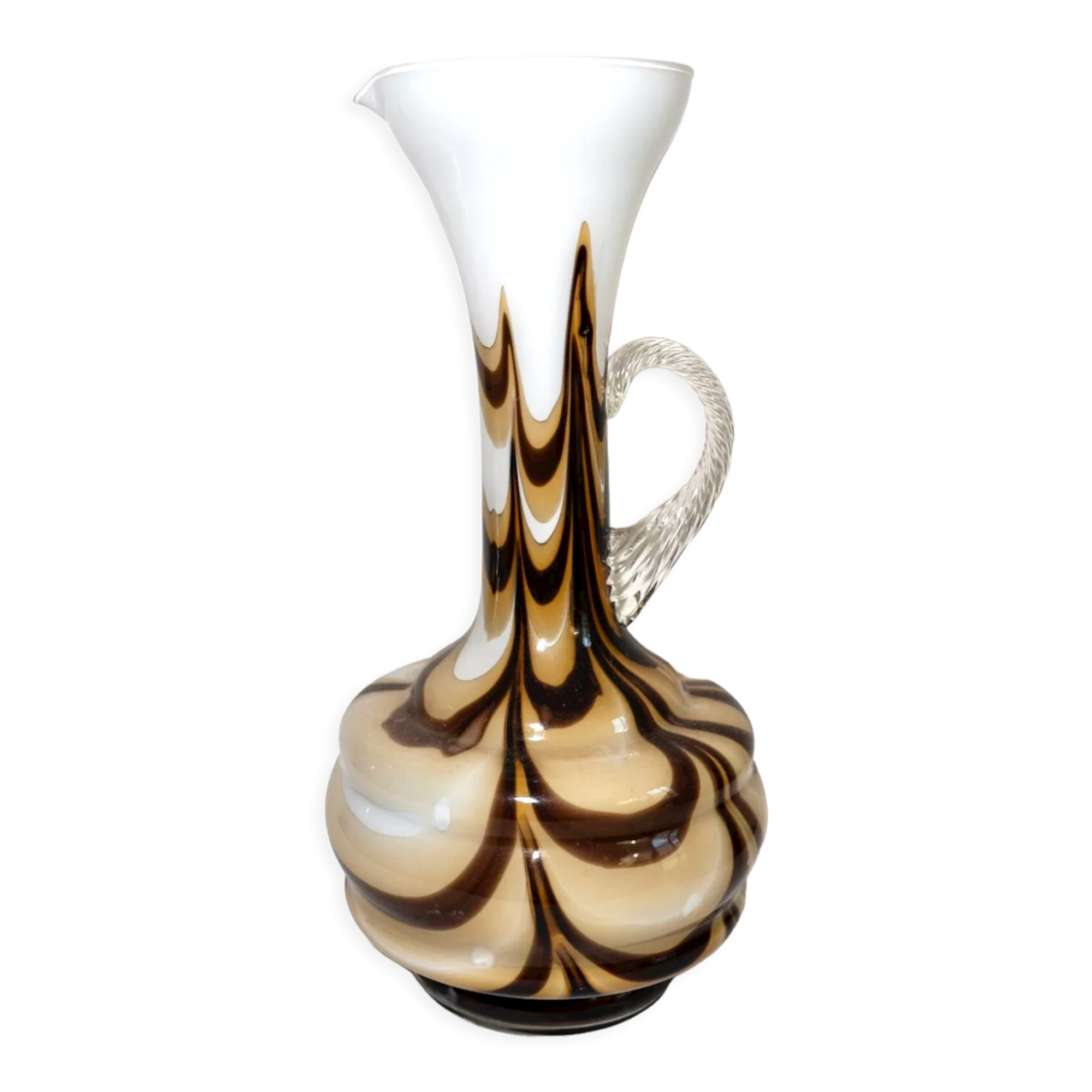 Murano glass vase Carlo Moretti vintage opaline, marbled brown and white, 70s