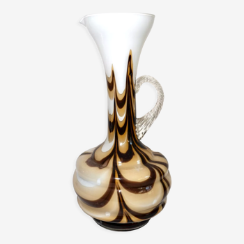 Murano glass vase Carlo Moretti vintage opaline, marbled brown and white, 70s