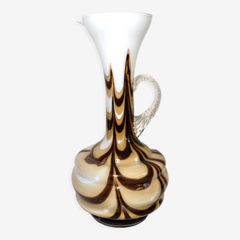 Vase en verre Murano Carlo Moretti vintage en opaline, marbré marron et blanc, années 70