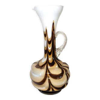 Vase en verre Murano Carlo Moretti vintage en opaline, marbré marron et blanc, années 70