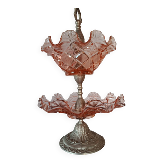 Portieux - Serviteur verre moulé pressé rose - monture régule