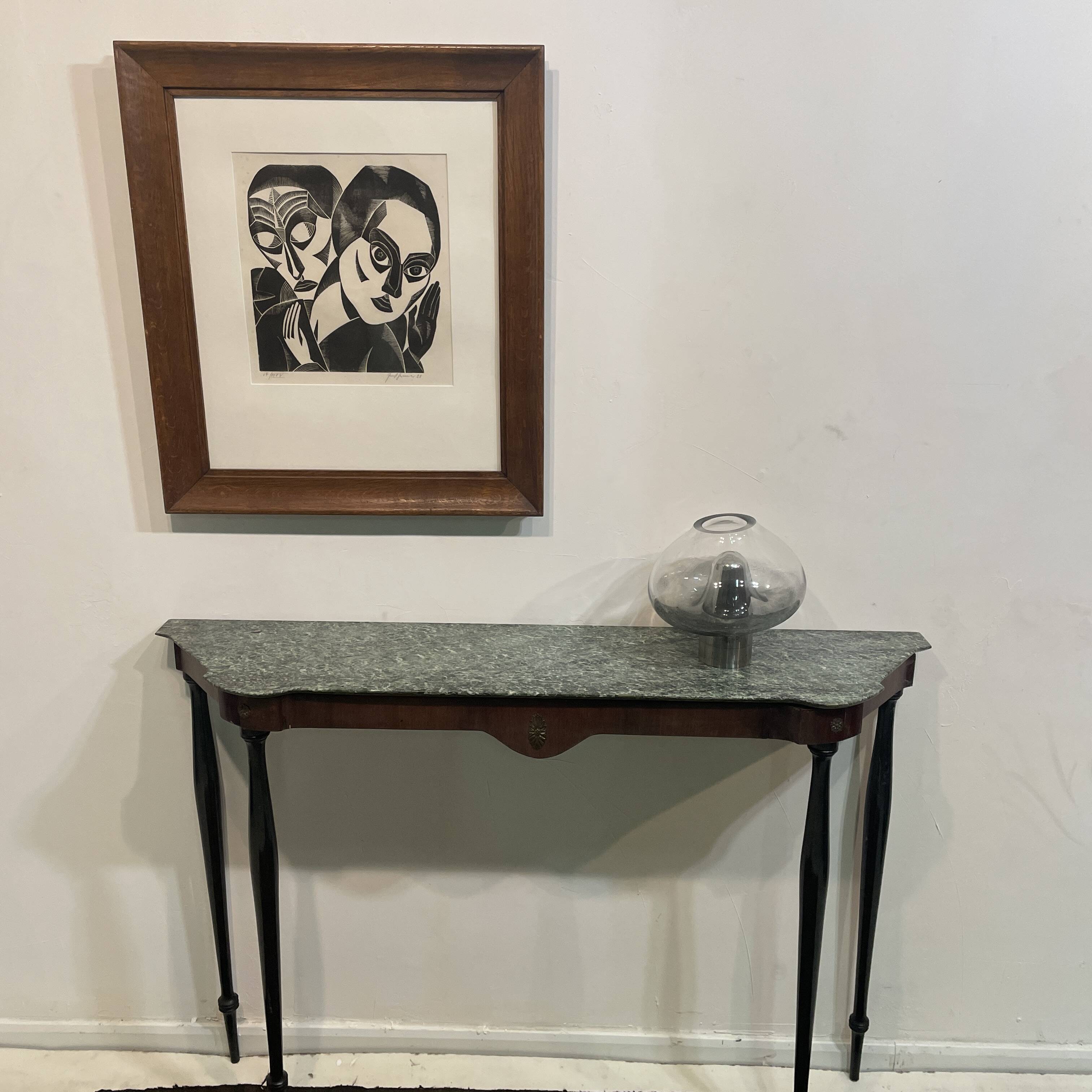 Elegant marble and rosewood console table, Italy, 1950s