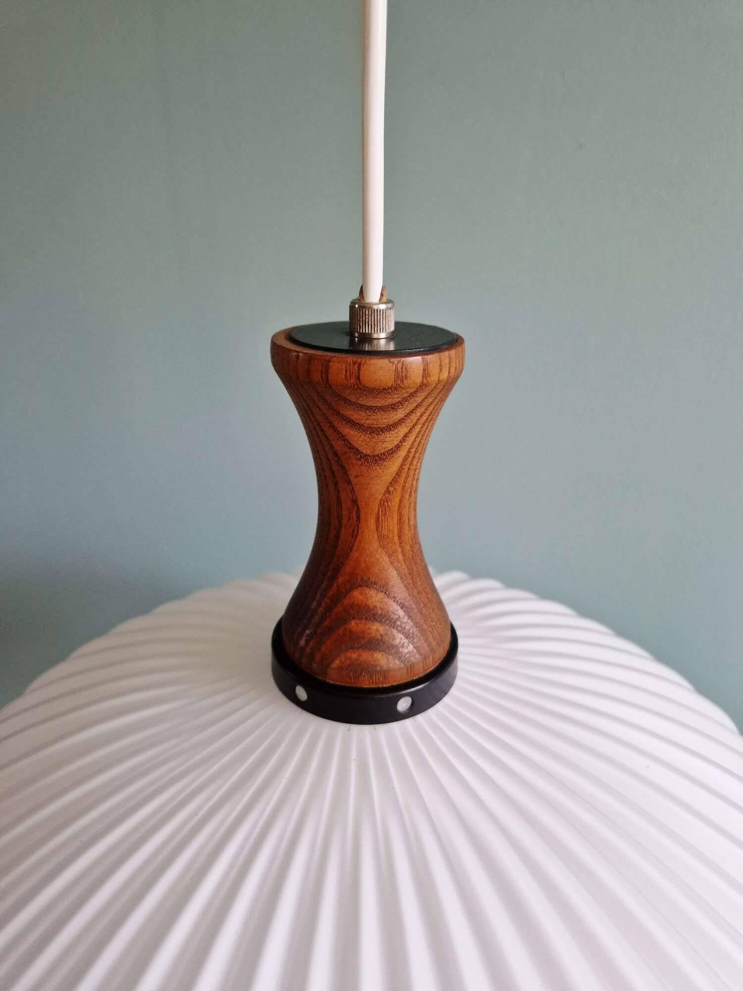 Teak and pleated white opaline suspension, Massive, 1960
