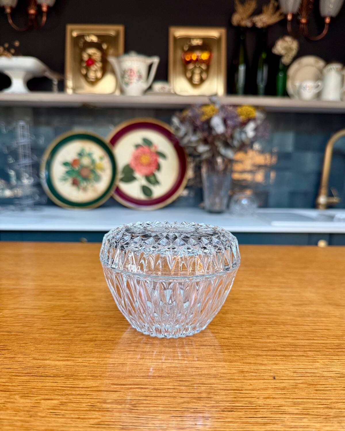 Antique chiseled glass candy box