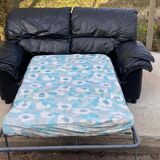 2 seater black leather convertible sofa 150cm