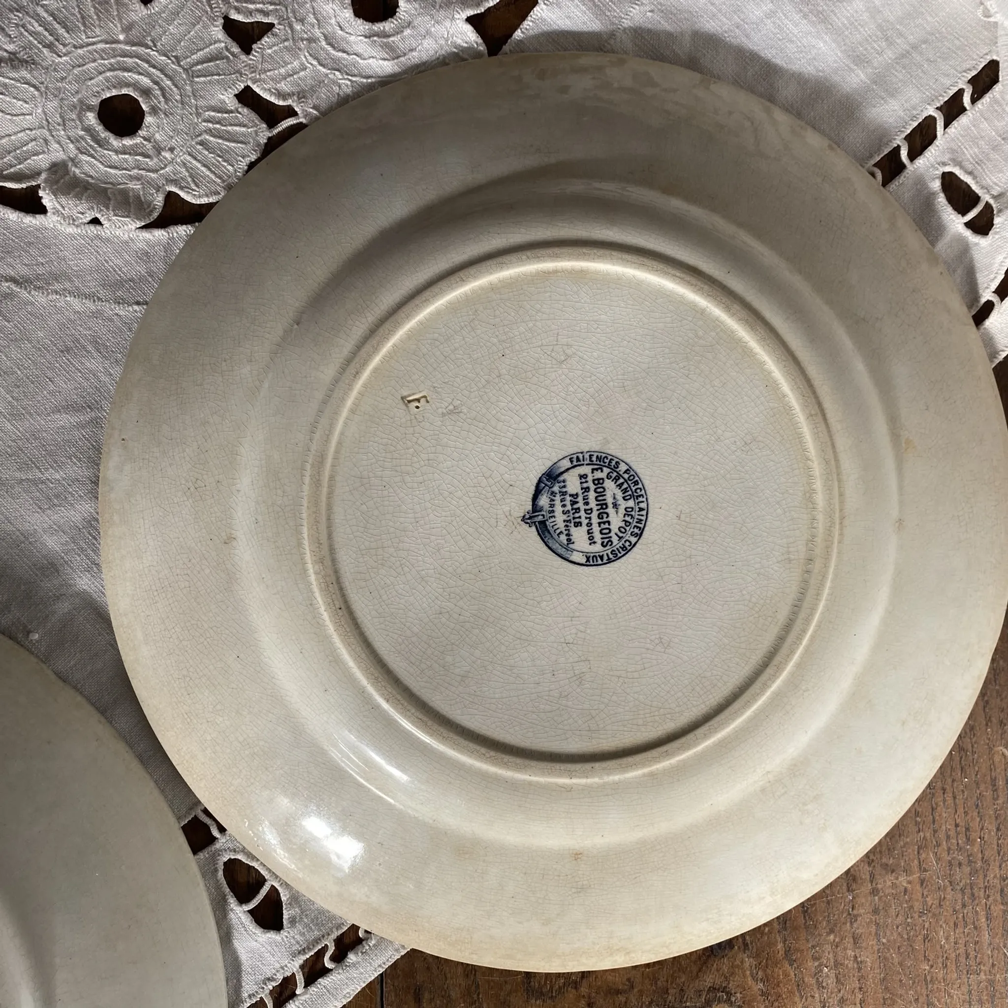 Round ironstone dishes E. Bourgeois Large deposit decorated with violets