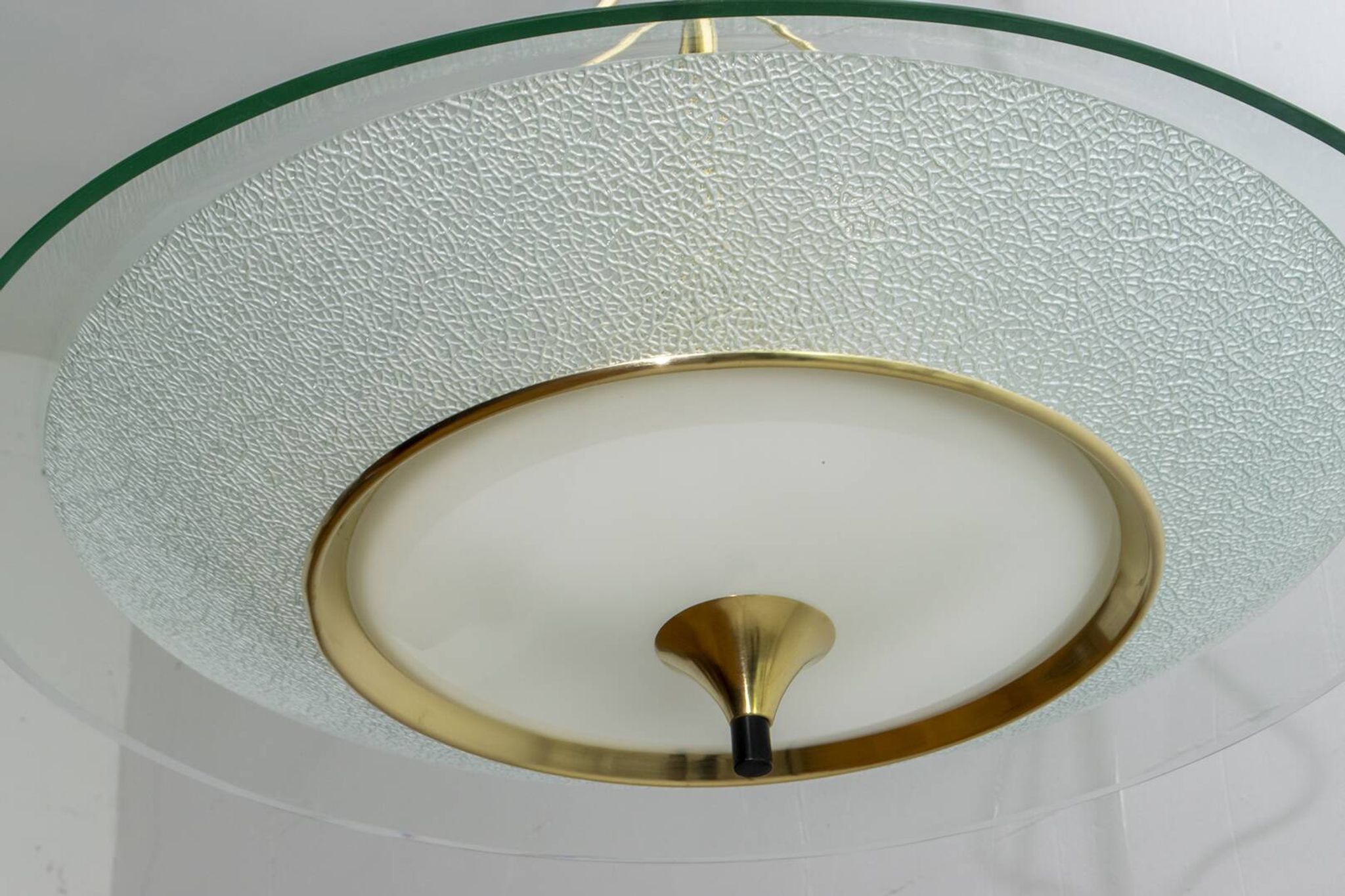 Fontana Arte Style Mid-Century Italian Glass and Brass Chandelier 40s