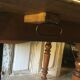 Walnut shutter table with drawer on wheels