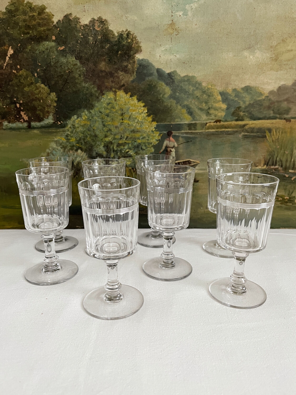 8 Baccarat cut crystal white wine glasses, Chicago model