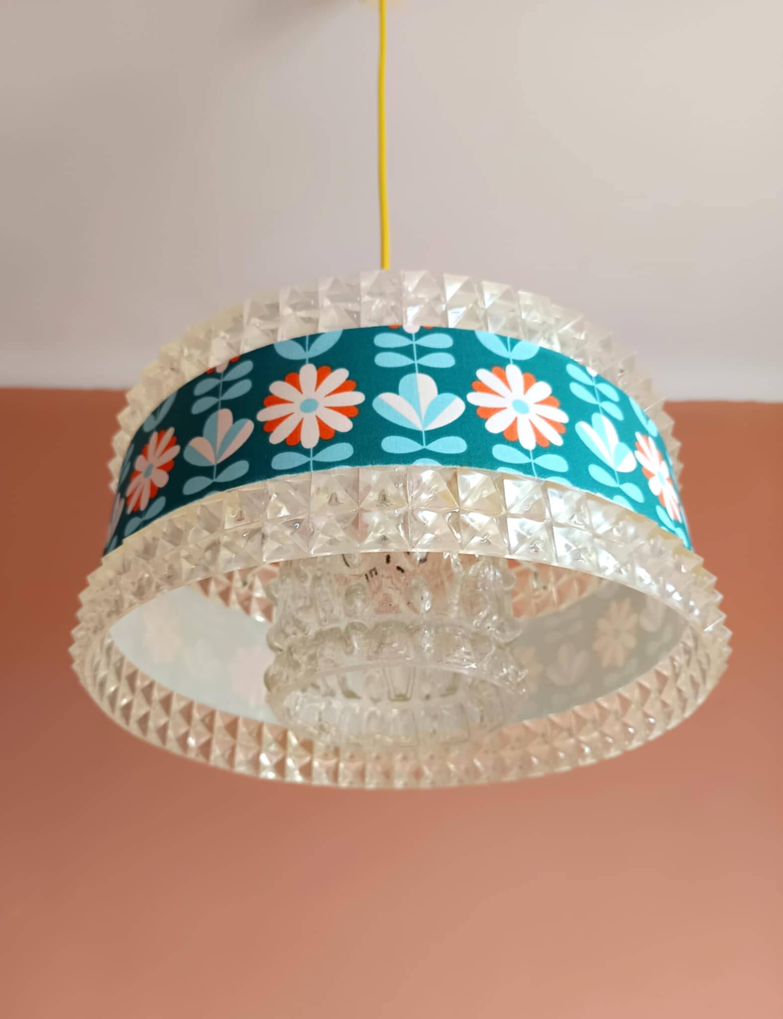 Vintage 1970s plexiglass and flower pendant light