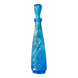 Bouteille bleue verre ciselé