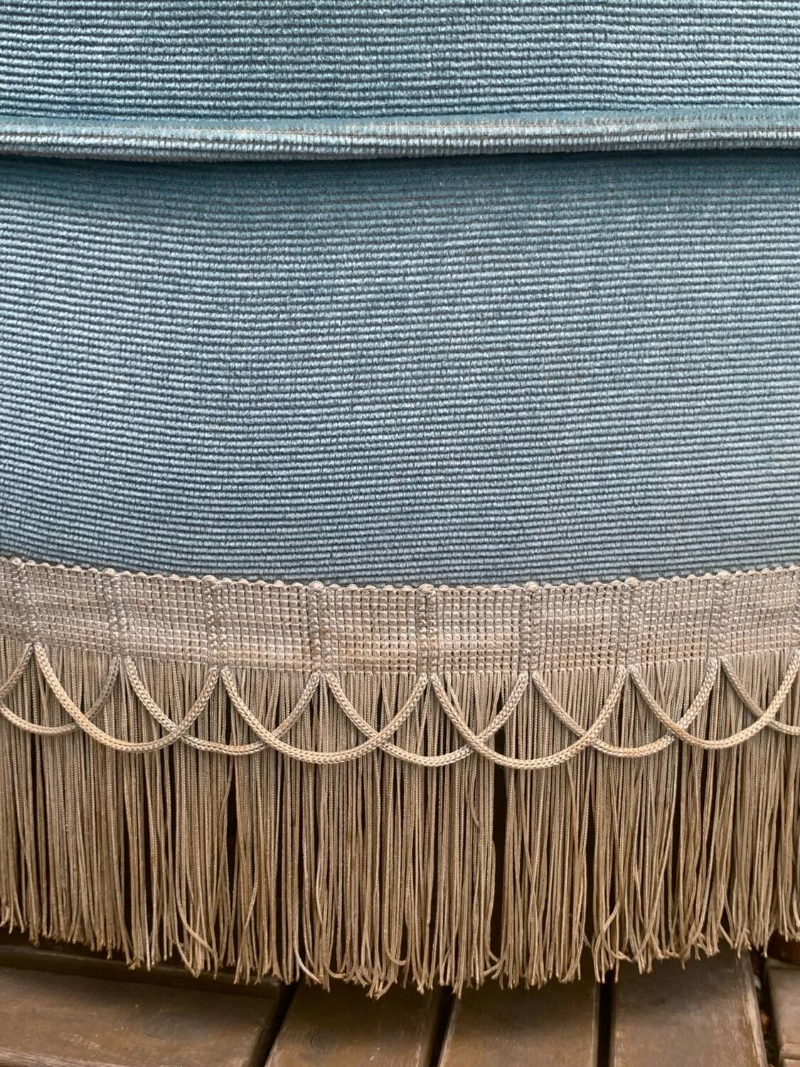 Pair of vintage blue velvet upholstered toad armchairs from the 1970s