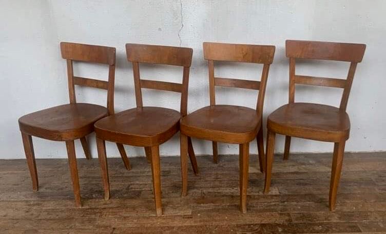 Set of 4 curved wood bistro chairs