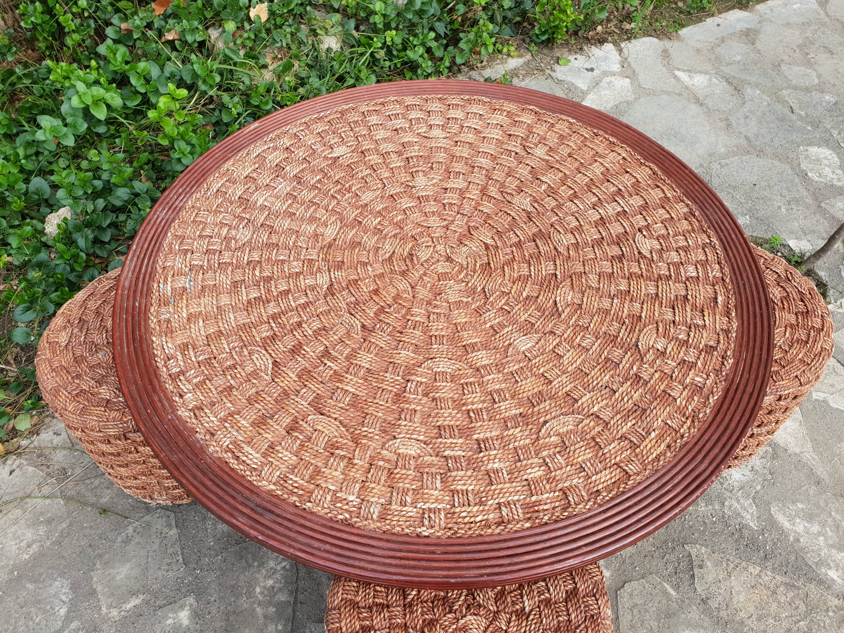 Vintage rope coffee table and stools