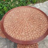 Table basse et tabourets en corde vintage