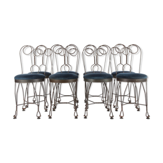 Set de 8 chaises de salon papillon en fer forgé 1960s