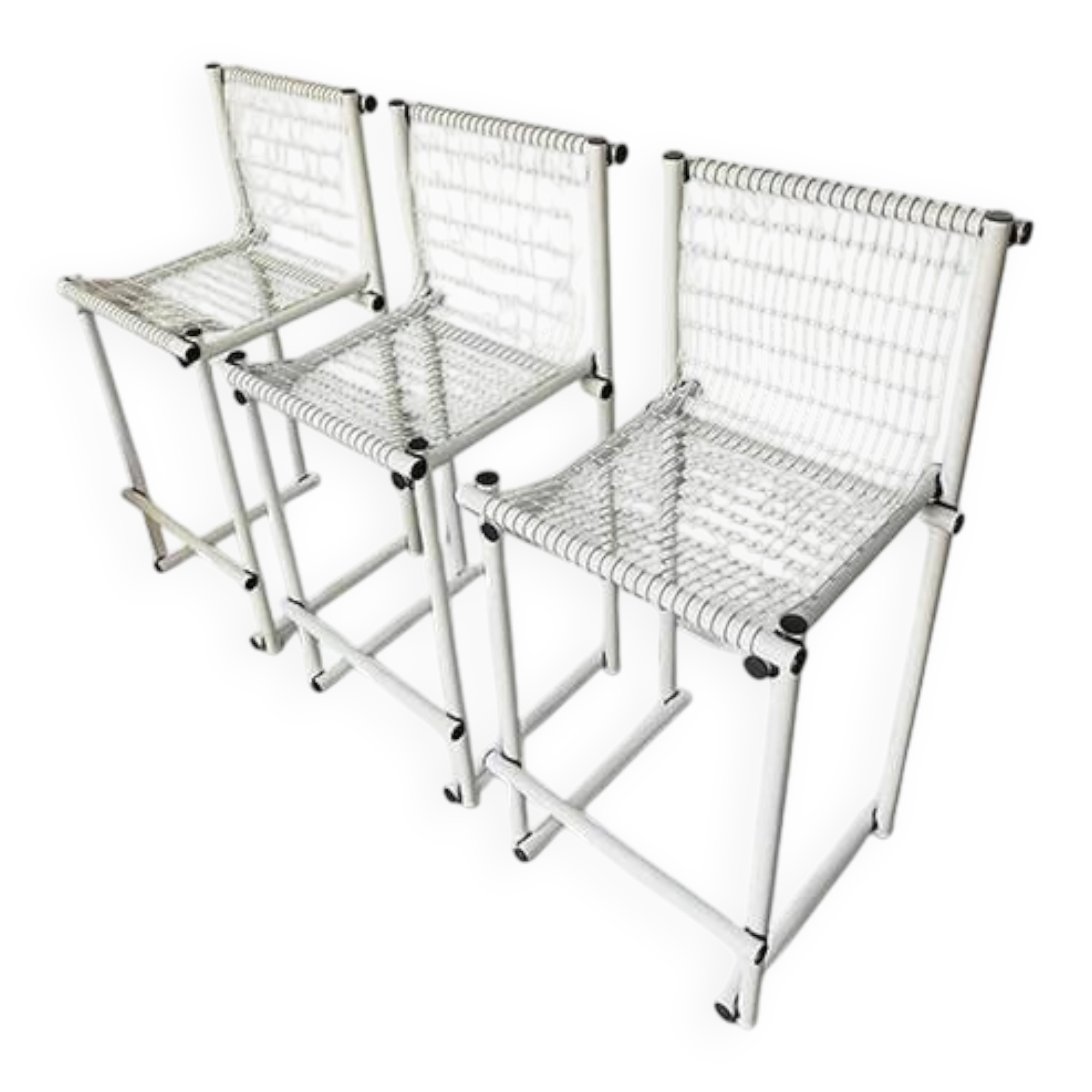 Set de 3 tabourets de comptoir modernistes italiens, acier laqué blanc 1970
