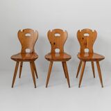 Set of 3 vintage wooden farmhouse chairs from the 1960s.