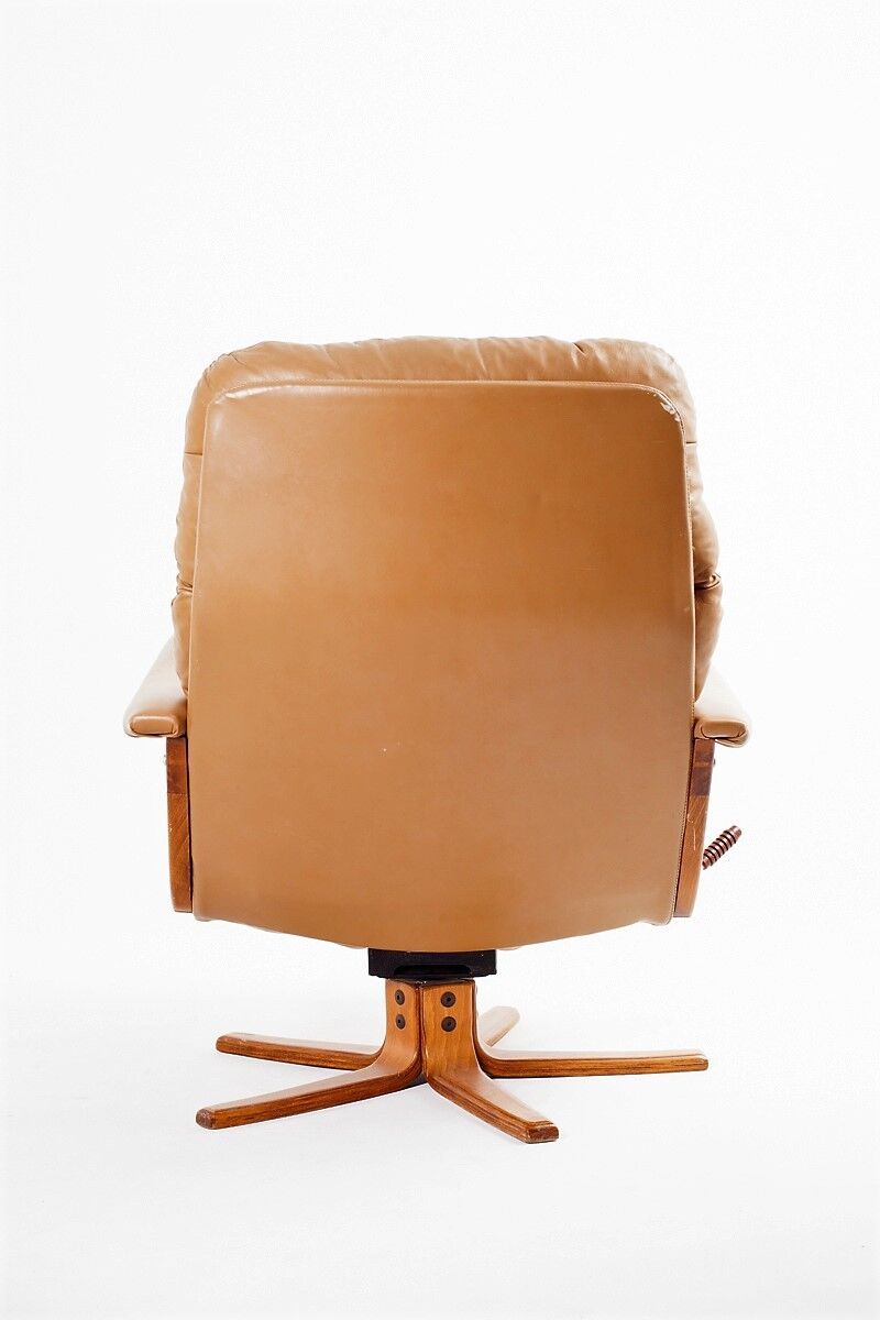 Brown leather armchair & ottoman, 1970