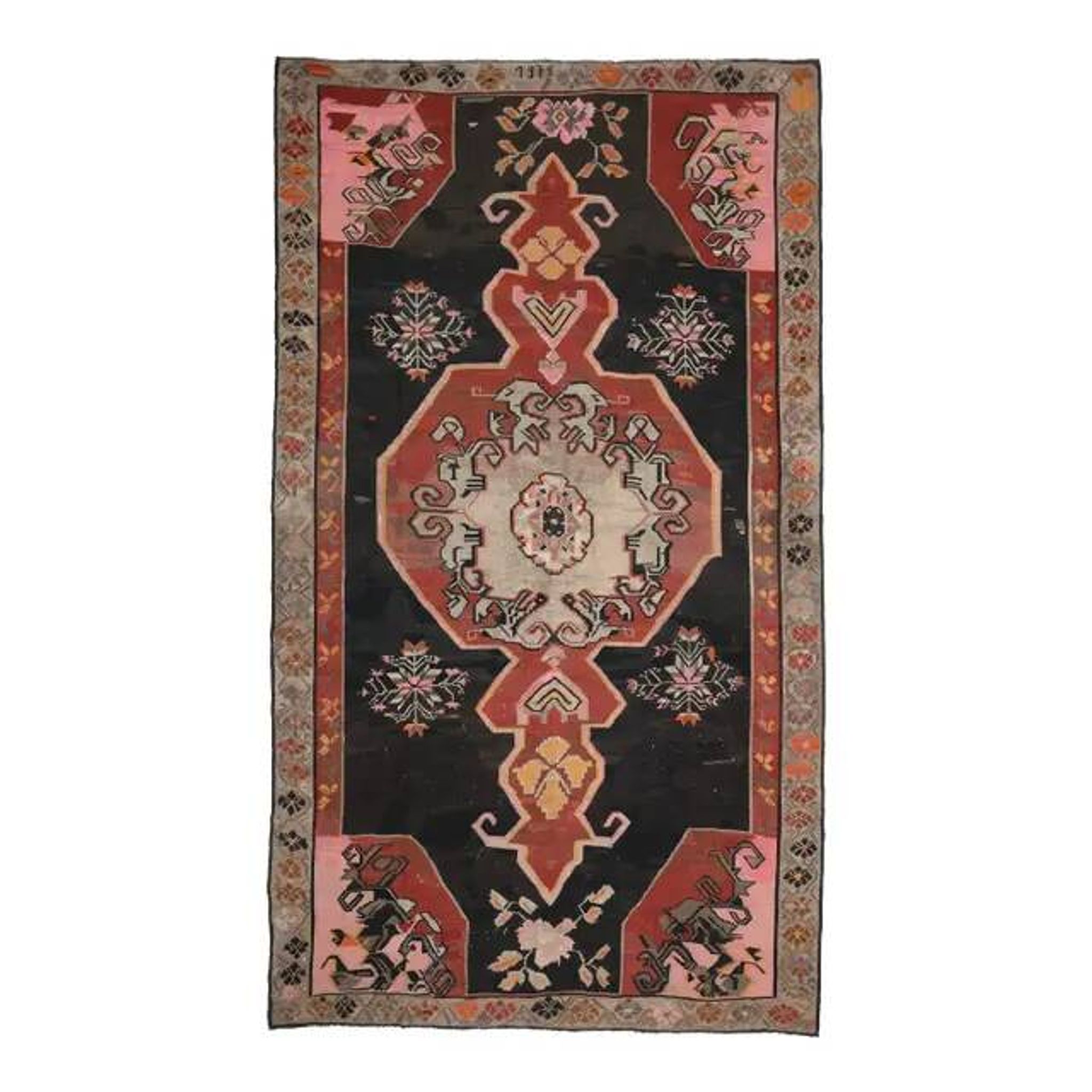 1970s Vintage Turkish Hand-Knotted Wool Cotton Brown Area Rug 234x417