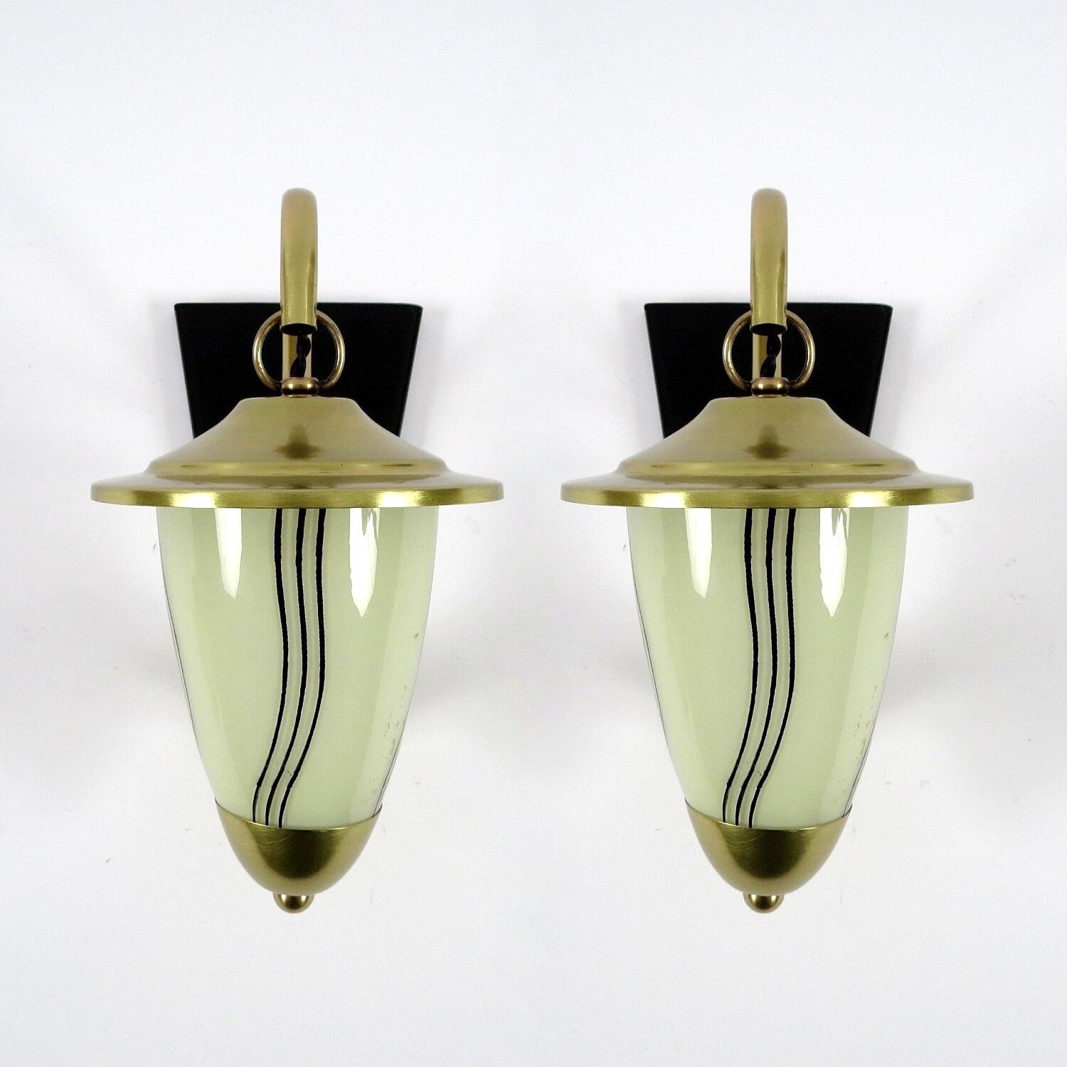 Set of 2 brass and glass wall lamps, 1950s