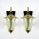 Set of 2 brass and glass wall lamps, 1950s