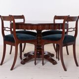 Ensemble de salle à manger Biedermeier, table ronde et quatre chaises, 19e siècle