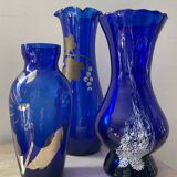 Trio of cobalt blue Art Deco vases