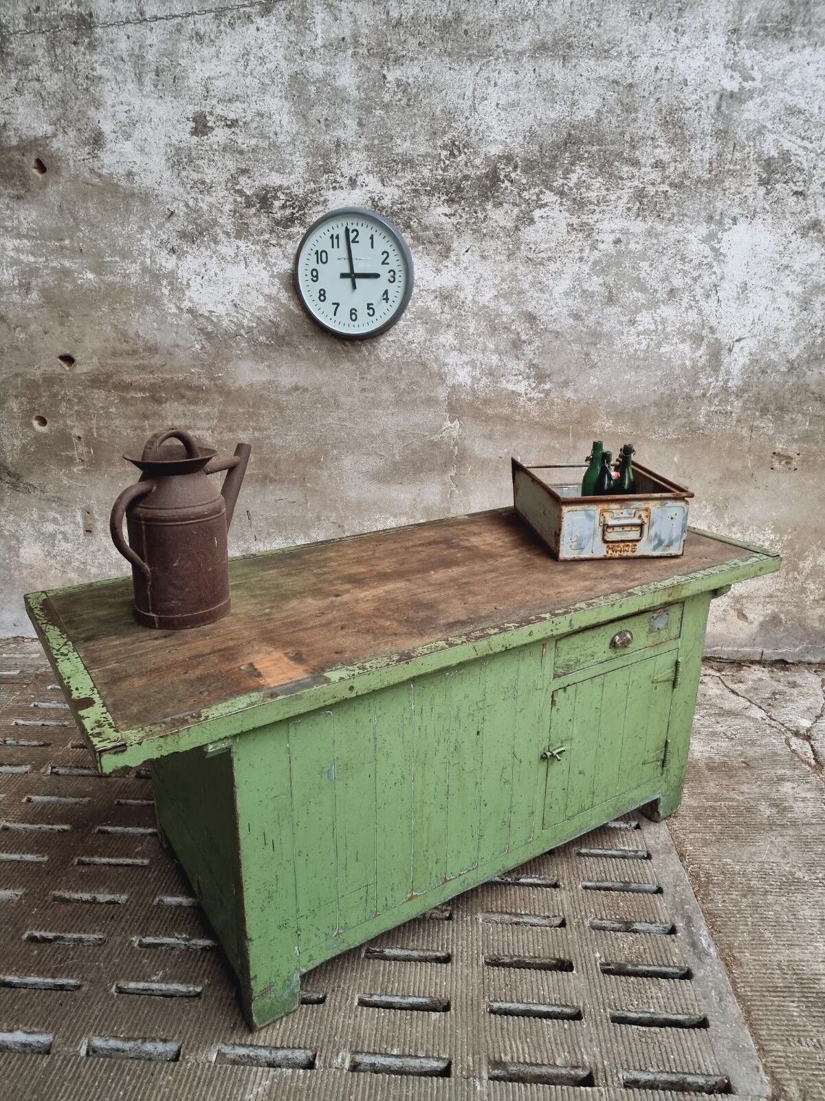Antique workbench green kitchen island