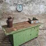 Antique workbench green kitchen island