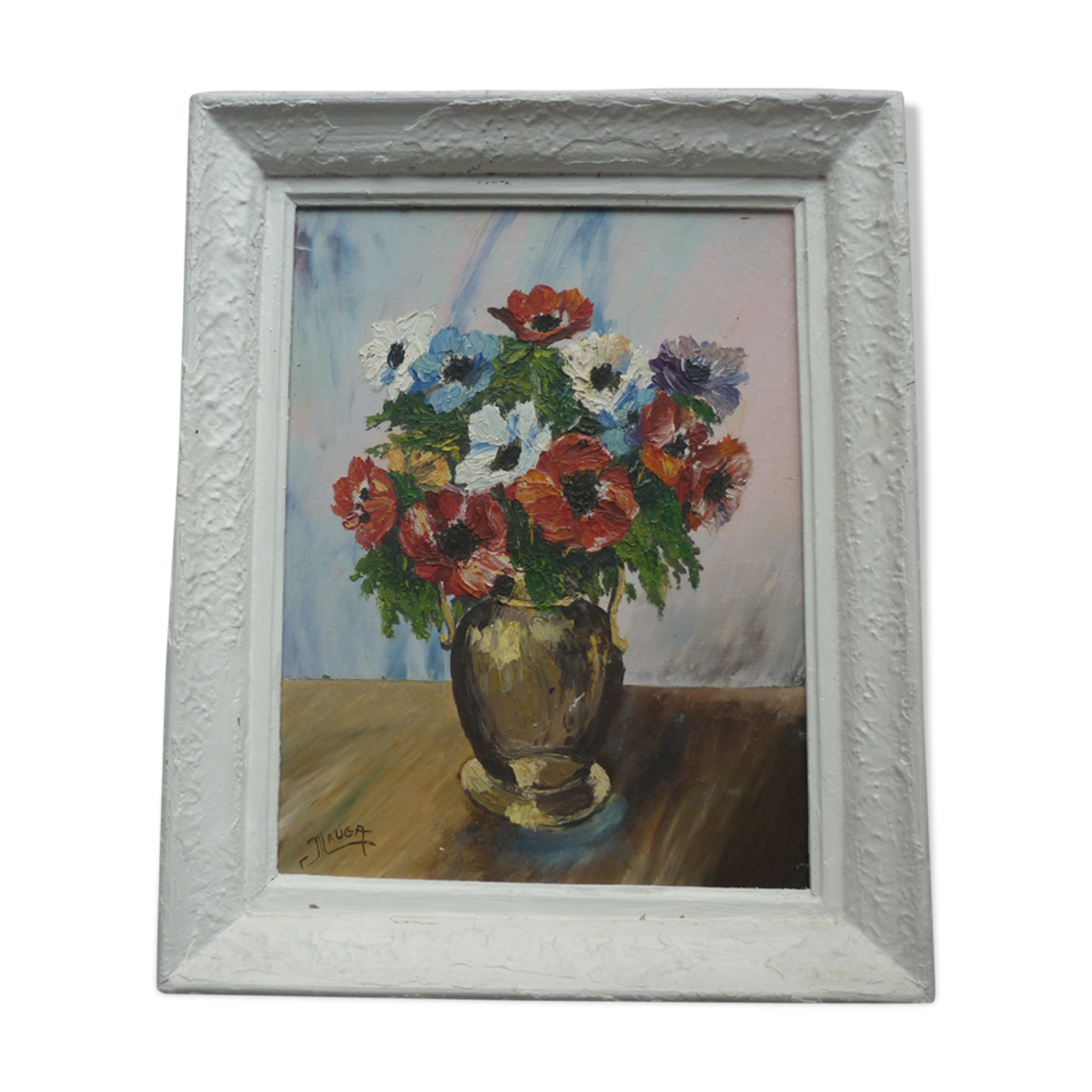 Tableau peinture bouquet de fleurs signé J Lauga