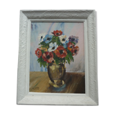 Tableau peinture bouquet de fleurs signé J Lauga