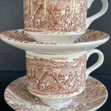Duo of English Cups & Saucers Broadhurst Ironstone - Hunting Scene