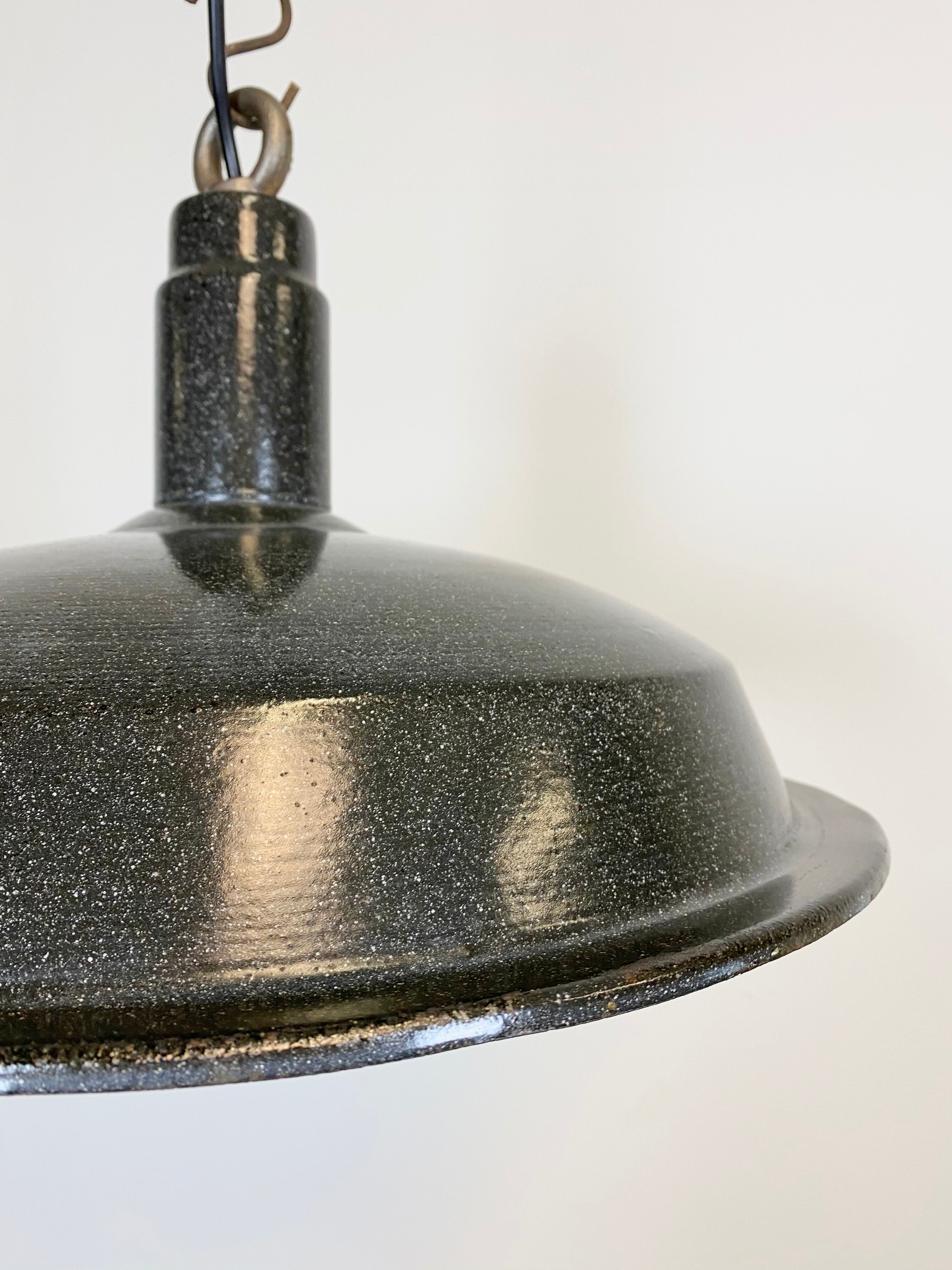 Vintage industrial dark grey enamel hanging light, 1950s