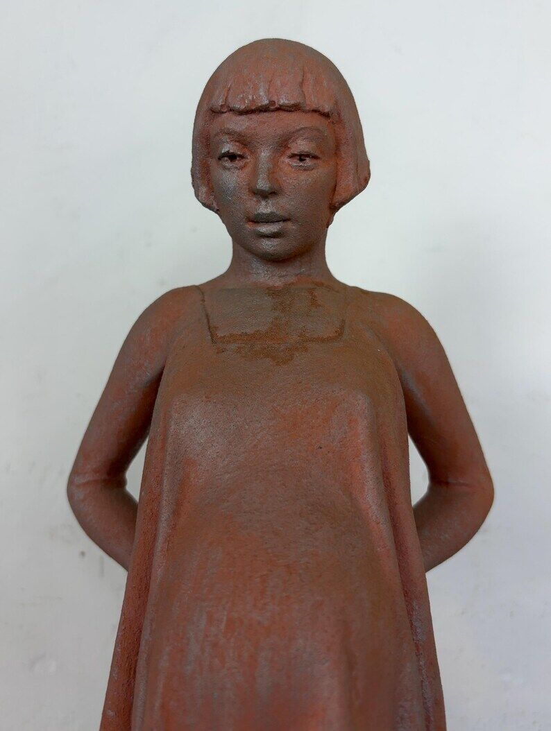 Vintage Terracotta Pregnant Woman Sculpture – Mid-Century Style Maternity Art Figurine