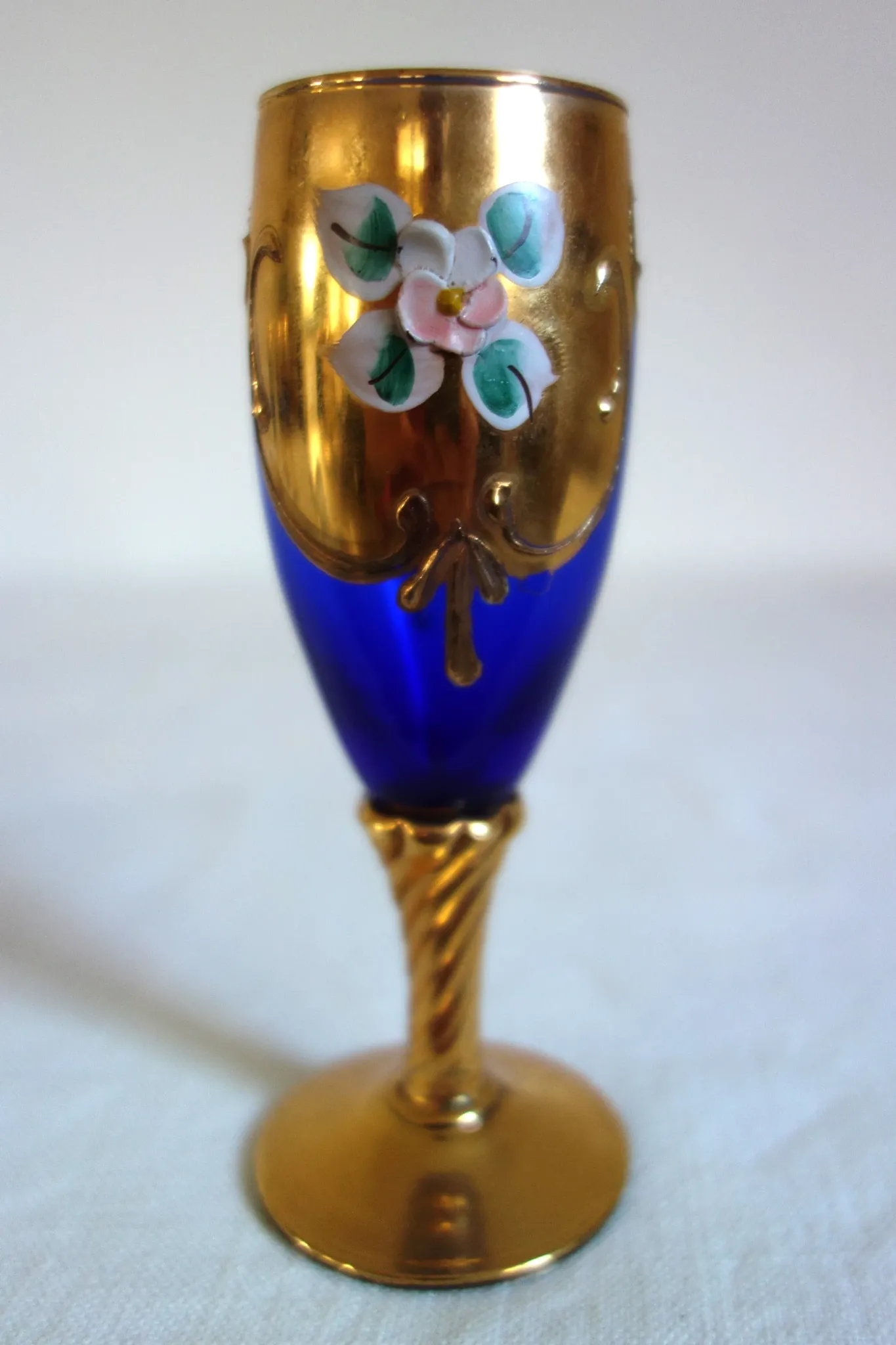 6 vintage cobalt blue and gold Murano aperitif glasses