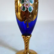 6 vintage cobalt blue and gold Murano aperitif glasses