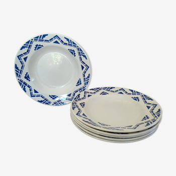 Set 6 soup plates mill of wolves blue graphic