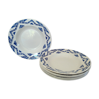 Set 6 soup plates mill of wolves blue graphic