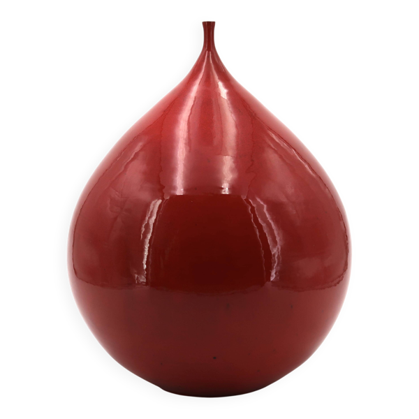 Imposant vase rouge en céramique, travail Belge, années 60