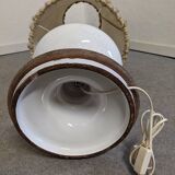 Floor lamp in white glazed stoneware with wool lampshade, 1960s-70s