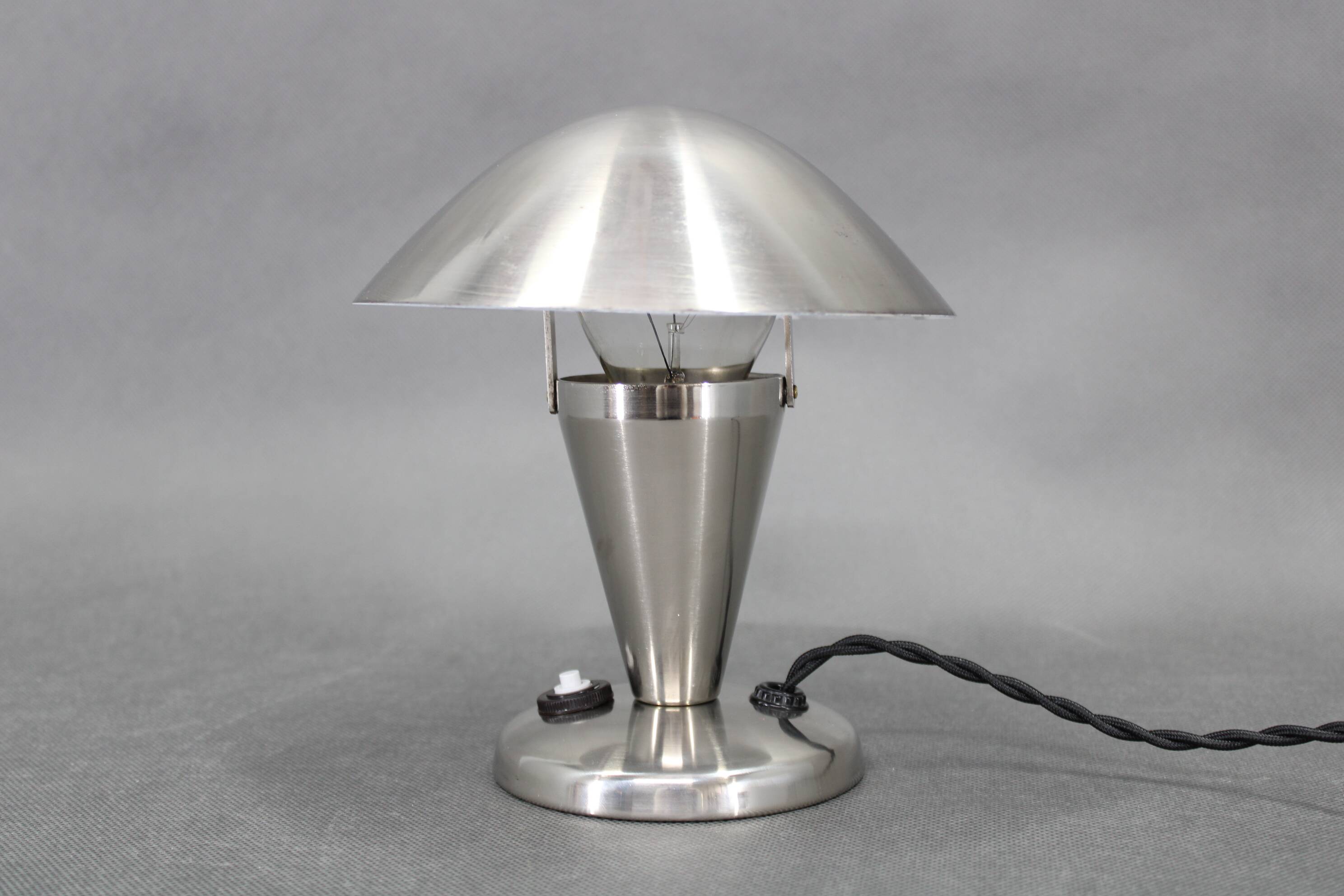 Czechoslovak Art Deco chrome table lamp with metal shade, 1930s