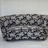 1960s, Danish 2-seater "Banan" sofa, black-white fabric, beech wood.