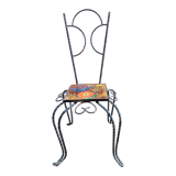 Chaise en fer forgé avec plaque émaillée signée Vallauris