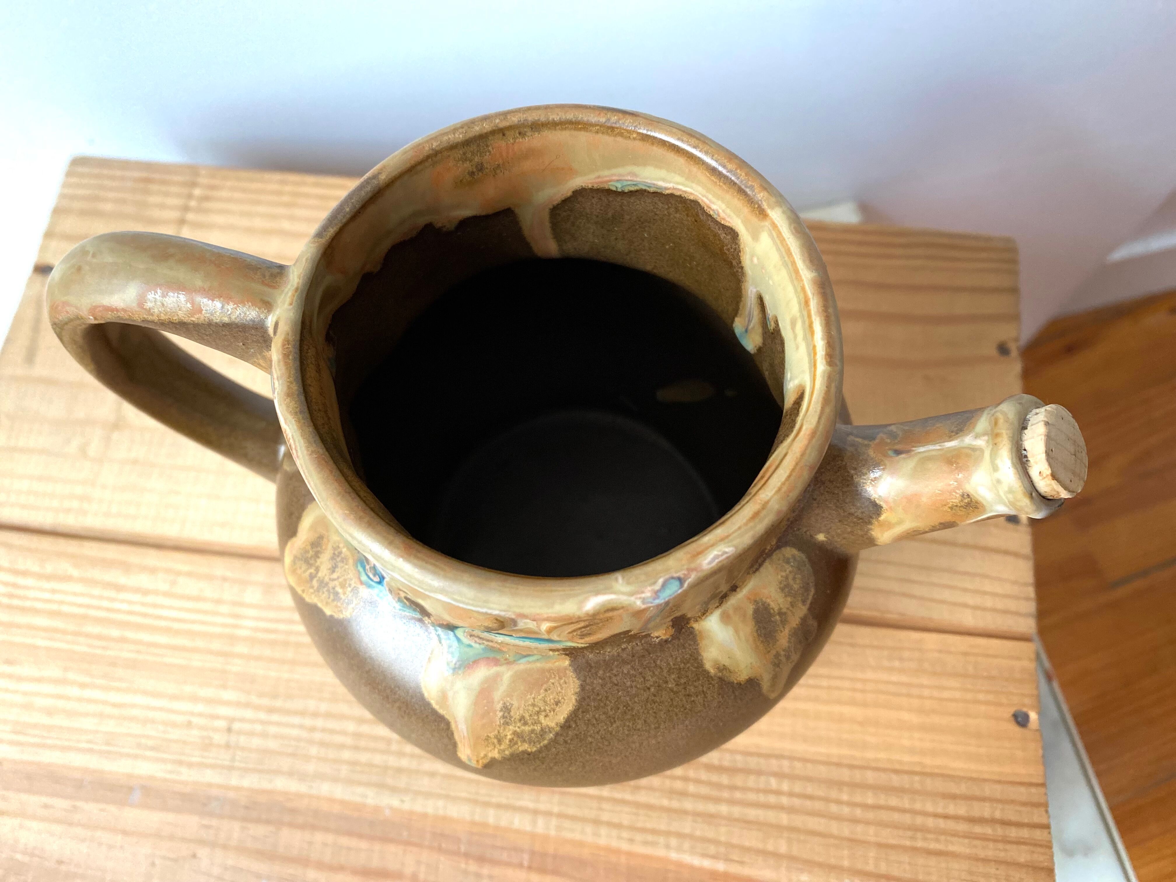 Pichet carafe en grès Denbac coqs années 30 vintage