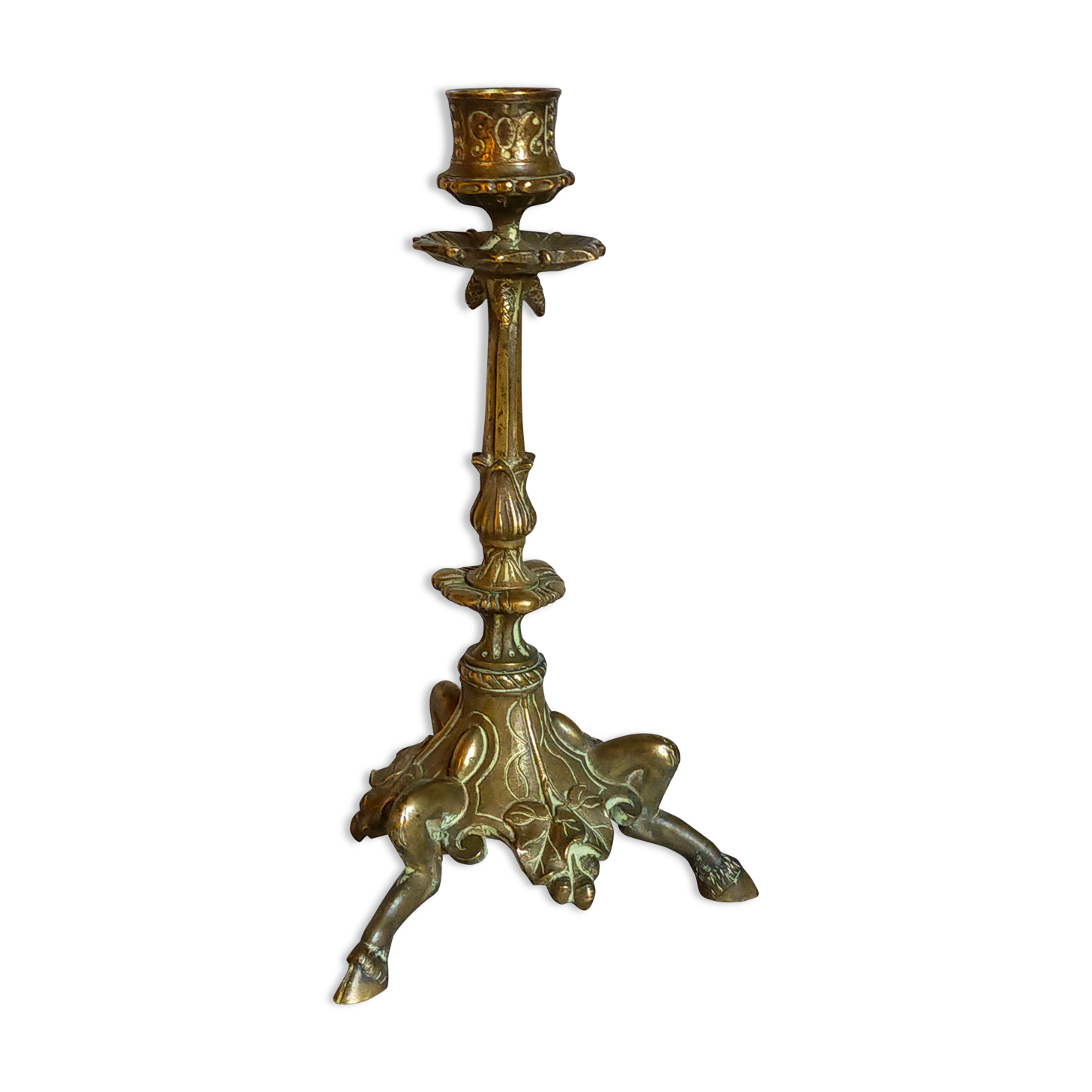 Candle holder in gilded bronze tripod nineteenth century